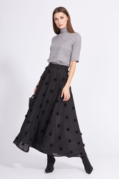 Миди юбка из крепа с вышивкой и расширением к низу EOLA 2366 черный - фото 1