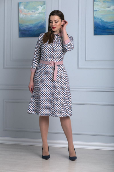 Платье из трикотажа с отделкой и поясом для элегантного образа Anelli 617 - фото 1
