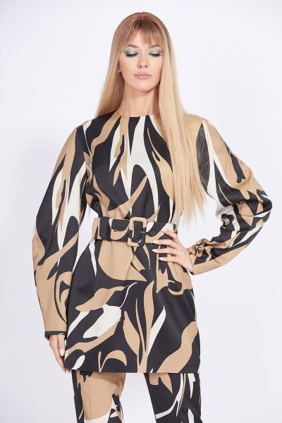 Комплект из платья и брюк из атласа с декоративными деталями EOLA 2322 черный-золото - фото 5