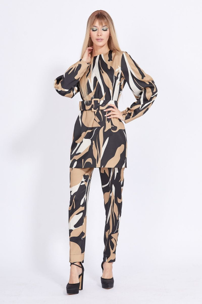 Комплект из платья и брюк из атласа с декоративными деталями EOLA 2322 черный-золото - фото 4