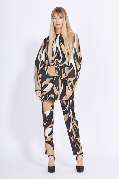 Комплект из платья и брюк из атласа с декоративными деталями EOLA 2322 черный-золото - фото 1