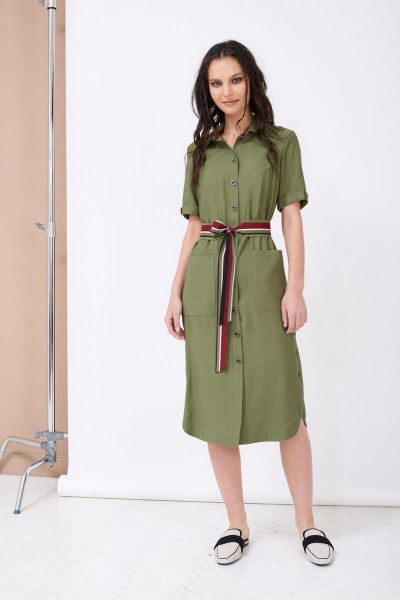 Платье-рубашка из текстиля с широким поясом, летнее Motif 1290 - фото 1
