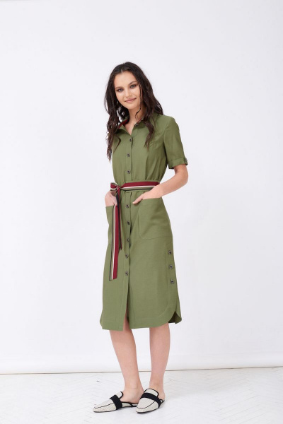 Платье-рубашка из текстиля с широким поясом, летнее Motif 1290 - фото 2