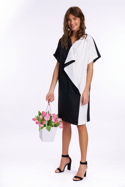 Платье KaVaRi 1025 черный-молоко - фото 3