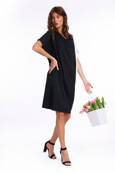 Платье KaVaRi 1025 черный-молоко - фото 2