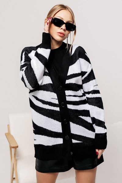 Демисезонный трикотажный кардиган с оригинальным принтом Romgil 813ПТЗ черный,белый - фото 5