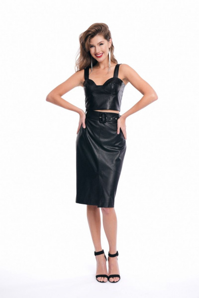 Топ-биюстье из экокожи на широких бретелях KaVaRi 5001.1 черный - фото 1