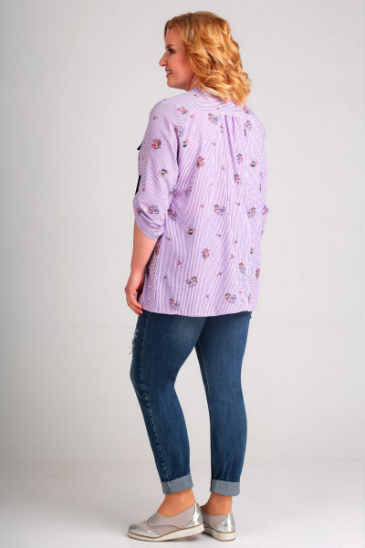 Свободная блуза из вискозы с патой и кокетками Таир-Гранд 62329 сирень-полоска - фото 2