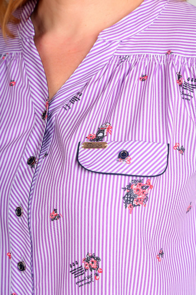 Свободная блуза из вискозы с патой и кокетками Таир-Гранд 62329 сирень-полоска - фото 3