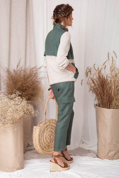 Демисезонный женский жакет из текстиля и трикотажа Barbara Geratti С3777BG лен/зеленый - фото 3