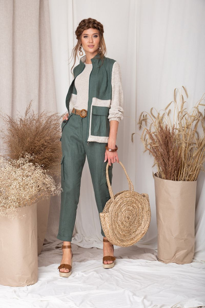 Демисезонный женский жакет из текстиля и трикотажа Barbara Geratti С3777BG лен/зеленый - фото 2
