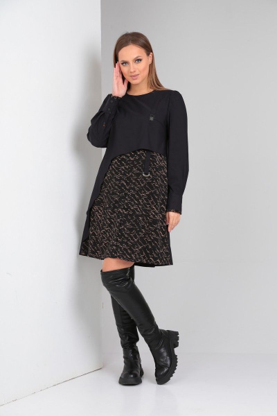 Платье с декоративной вышивкой из комбинированной ткани TVIN 7609 буквы - фото 2