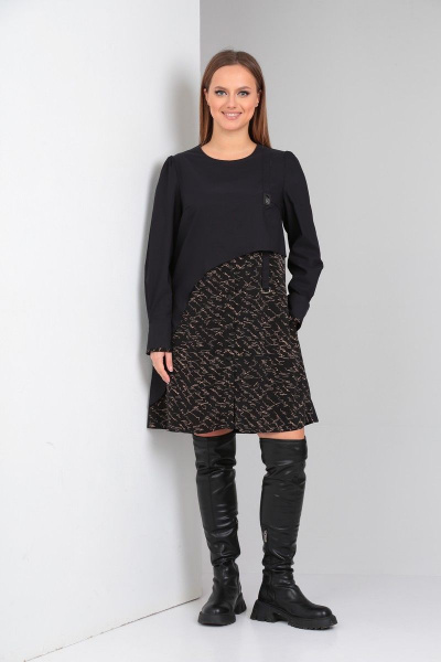 Платье с декоративной вышивкой из комбинированной ткани TVIN 7609 буквы - фото 1