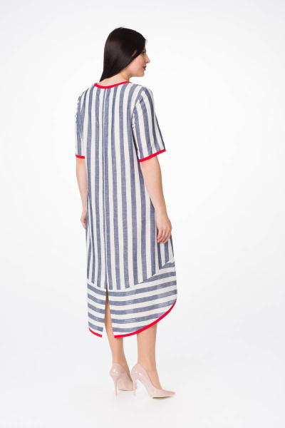 Платье с разрезом и контрастной отделкой из вискозы Stilville 1639 синий,молочный - фото 5