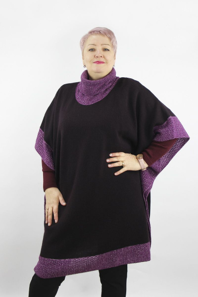 Пончо с ажурной каймой и отложным воротником Полесье С1507-18 9С0013-Д43 158,164 мятый_фиалковый - фото 1