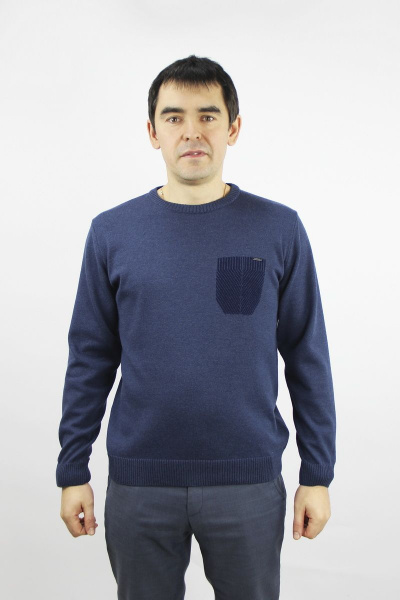 Прямой джемпер хлопковый трикотаж демисезонный с карманом Полесье С5051-21 1С1162-Д43 182,188 джинс_меланж - фото 1