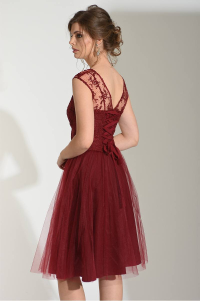 Платье для торжественных случаев с вышивкой и шнуровкой Sharm-Art 1030 /1 бордовый - фото 3