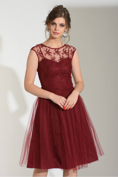 Платье для торжественных случаев с вышивкой и шнуровкой Sharm-Art 1030 /1 бордовый - фото 4