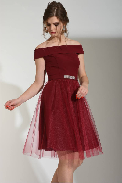 Платье праздничное с открытым лифом и фатиновой юбкой Sharm-Art 840 /1 бордовый - фото 2