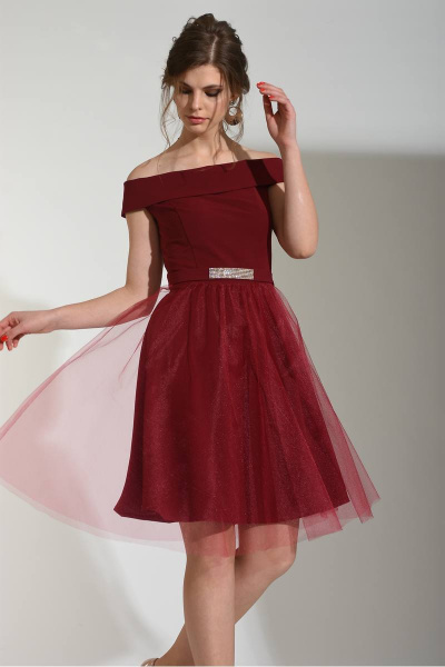 Платье праздничное с открытым лифом и фатиновой юбкой Sharm-Art 840 /1 бордовый - фото 3