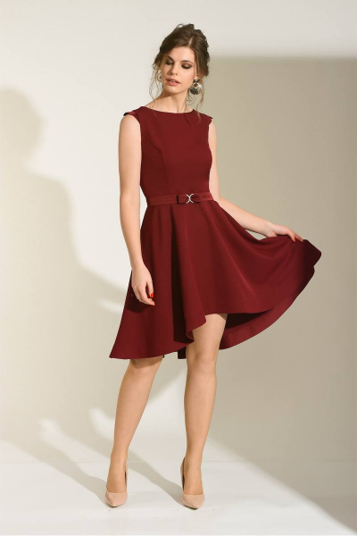 Платье для торжеств с перьями и полусолнцевой юбкой Sharm-Art 614 /3 бордовый - фото 1