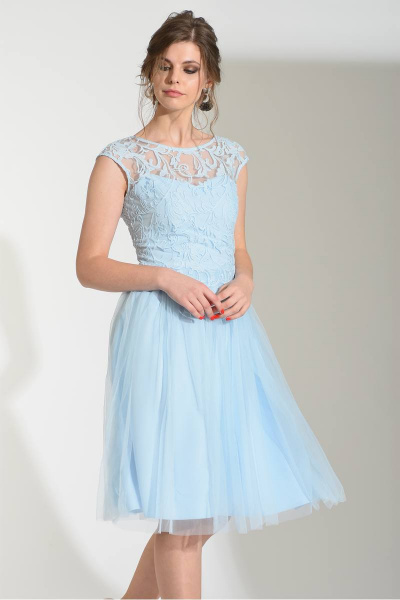 Платье для выпускных в стиле пудровый цвет с бантами Sharm-Art 1030 /1 голубой - фото 3