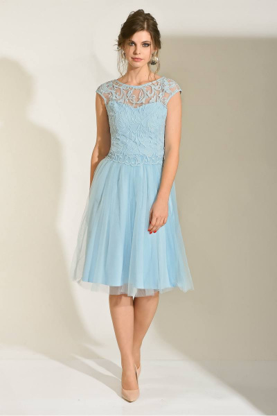 Платье для выпускных в стиле пудровый цвет с бантами Sharm-Art 1030 /1 голубой - фото 2