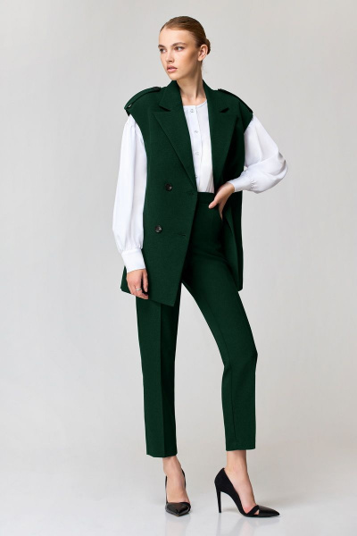 Полуприлегающий комплект: жилет, блуза и зауженные брюки Орхидея 1196тз - фото 5