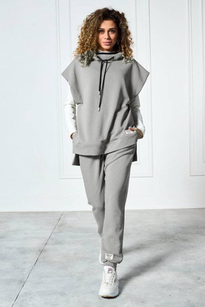 Костюм брюки и жилет из трикотажной ткани на каждый день MAX S015 серый - фото 1