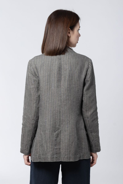 Демисезонный жакет из льна с прорезными карманами Individual design 19204 серый/синяя_полоска - фото 5