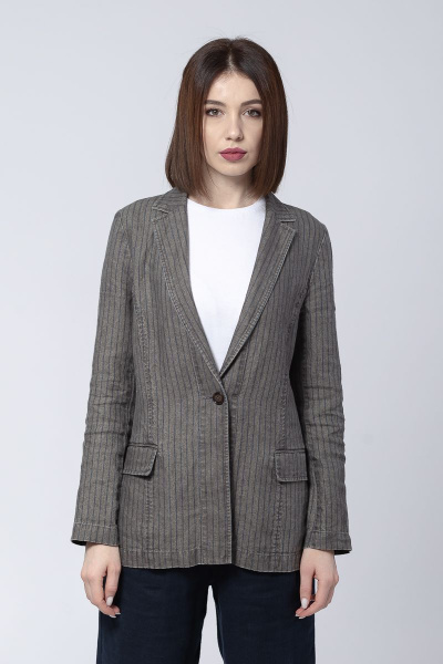 Демисезонный жакет из льна с прорезными карманами Individual design 19204 серый/синяя_полоска - фото 1