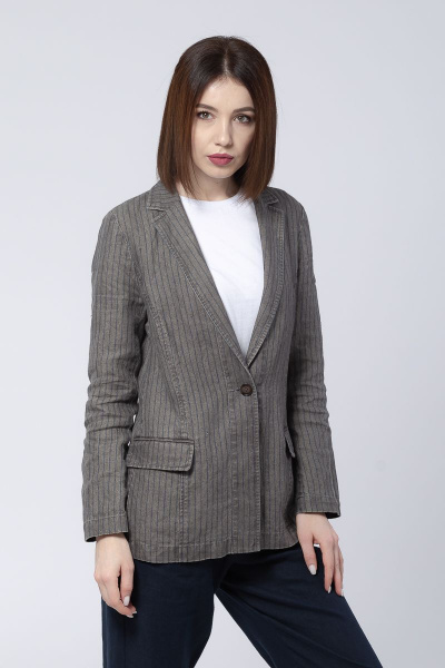 Демисезонный жакет из льна с прорезными карманами Individual design 19204 серый/синяя_полоска - фото 2