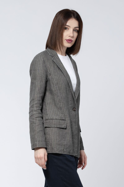 Демисезонный жакет из льна с прорезными карманами Individual design 19204 серый/синяя_полоска - фото 3