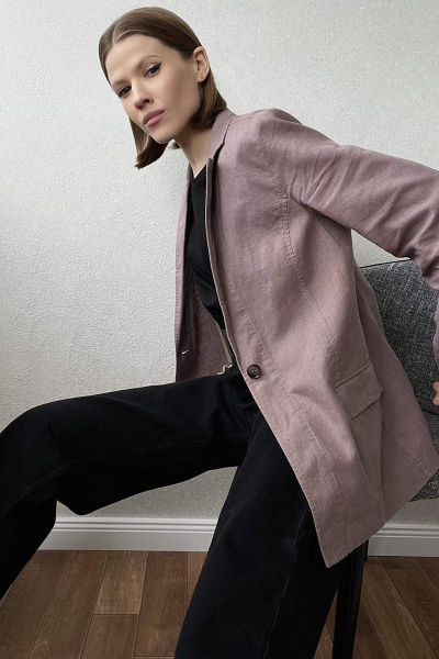 Полуприлегающий жакет из лен-текстиля с клапанами Individual design 19204 какао - фото 2