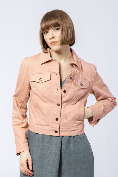 Плотный хлопковый жакет из текстиля с декоративными швами Individual design 19229 пудра - фото 3