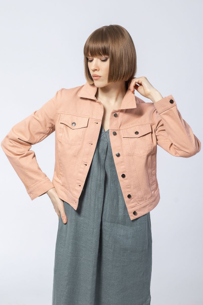 Плотный хлопковый жакет из текстиля с декоративными швами Individual design 19229 пудра - фото 2