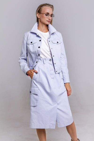 Кэжуал куртка из хлопкового текстиля с кокетками Individual design 19229 серо-голубой - фото 1