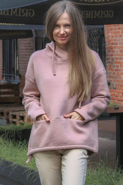 Демисезонный хлопковый худи с капюшоном и карманами Individual design 19245 пудра - фото 6