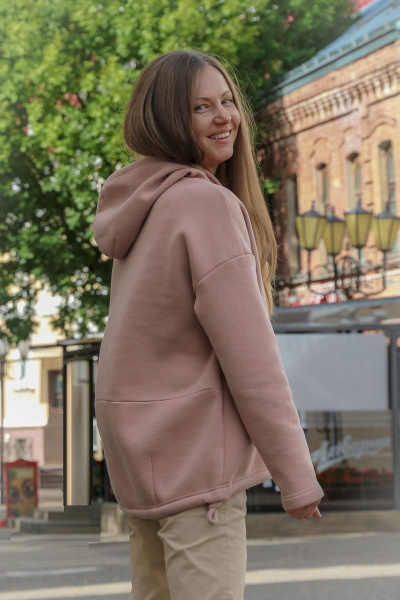 Демисезонный хлопковый худи с капюшоном и карманами Individual design 19245 пудра - фото 5