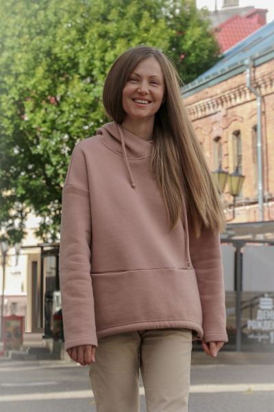 Демисезонный хлопковый худи с капюшоном и карманами Individual design 19245 пудра - фото 4