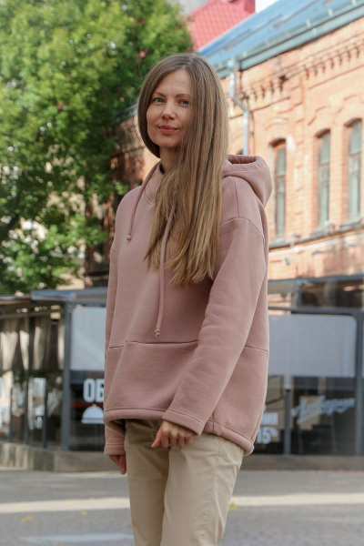 Демисезонный хлопковый худи с капюшоном и карманами Individual design 19245 пудра - фото 3