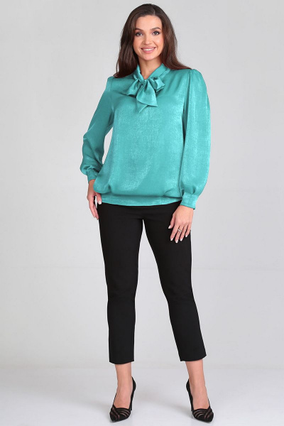 Блуза с воротником-галстук и складками, свободного силуэта Таир-Гранд 62415 бирюза - фото 1