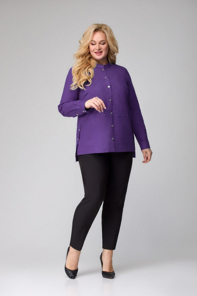 Фиолетовая блуза из хлопка с застежкой и разрезами DaLi 5373 фуксия - фото 3