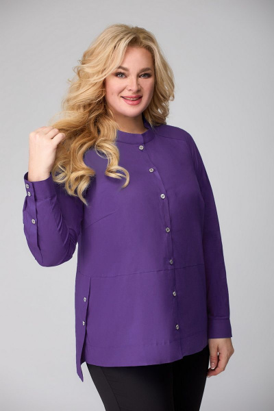 Фиолетовая блуза из хлопка с застежкой и разрезами DaLi 5373 фуксия - фото 1