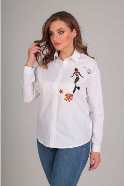 Свободная блуза с вышивкой и длиннее спинкой из текстиля Таир-Гранд 62254 белый - фото 1