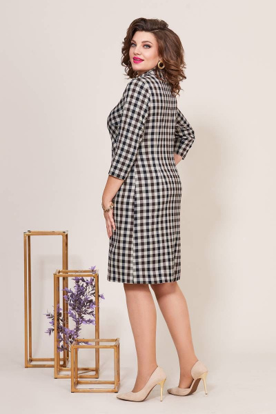 Платье в клетку с воротником стойкой и декоративной молнией Mira Fashion 5200 - фото 2