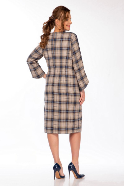 Платье из текстиля с контрастными карманами и рукавом Belinga 1207 клетка - фото 4