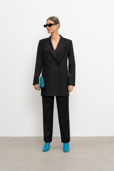 Жакет демисезонный синий из шерсти и текстиля Elema 1К-12162-1-170 синяя_полоска - фото 2