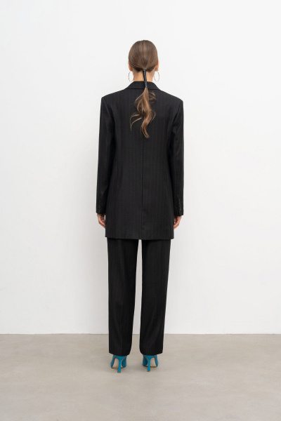 Жакет демисезонный синий из шерсти и текстиля Elema 1К-12162-1-170 синяя_полоска - фото 4