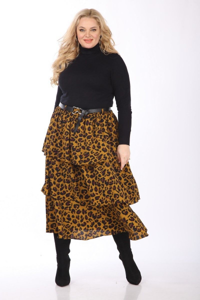 Юбка шифоновая с воланами из плотного материала Celentano 1992.2 леопард - фото 2